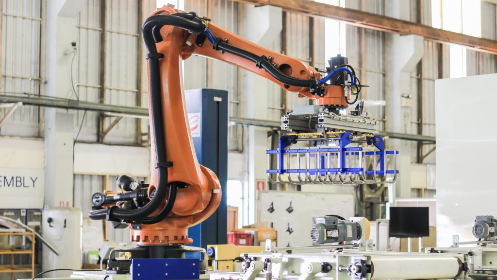  Industrial robot in smart warehouse system for industry 4.0 manufacturing factory